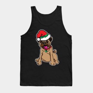 Christmas Pug Dog Elf Hat Tank Top